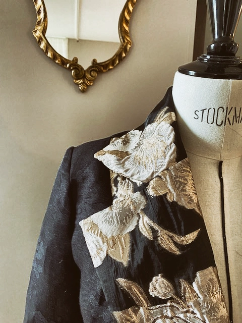 Jacket Rosa Plume - veste bleue sombre - fleurs brodées