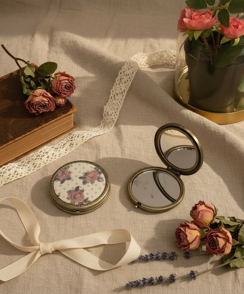 Miroir de poche Rosa Plume - illustré de trois petites roses