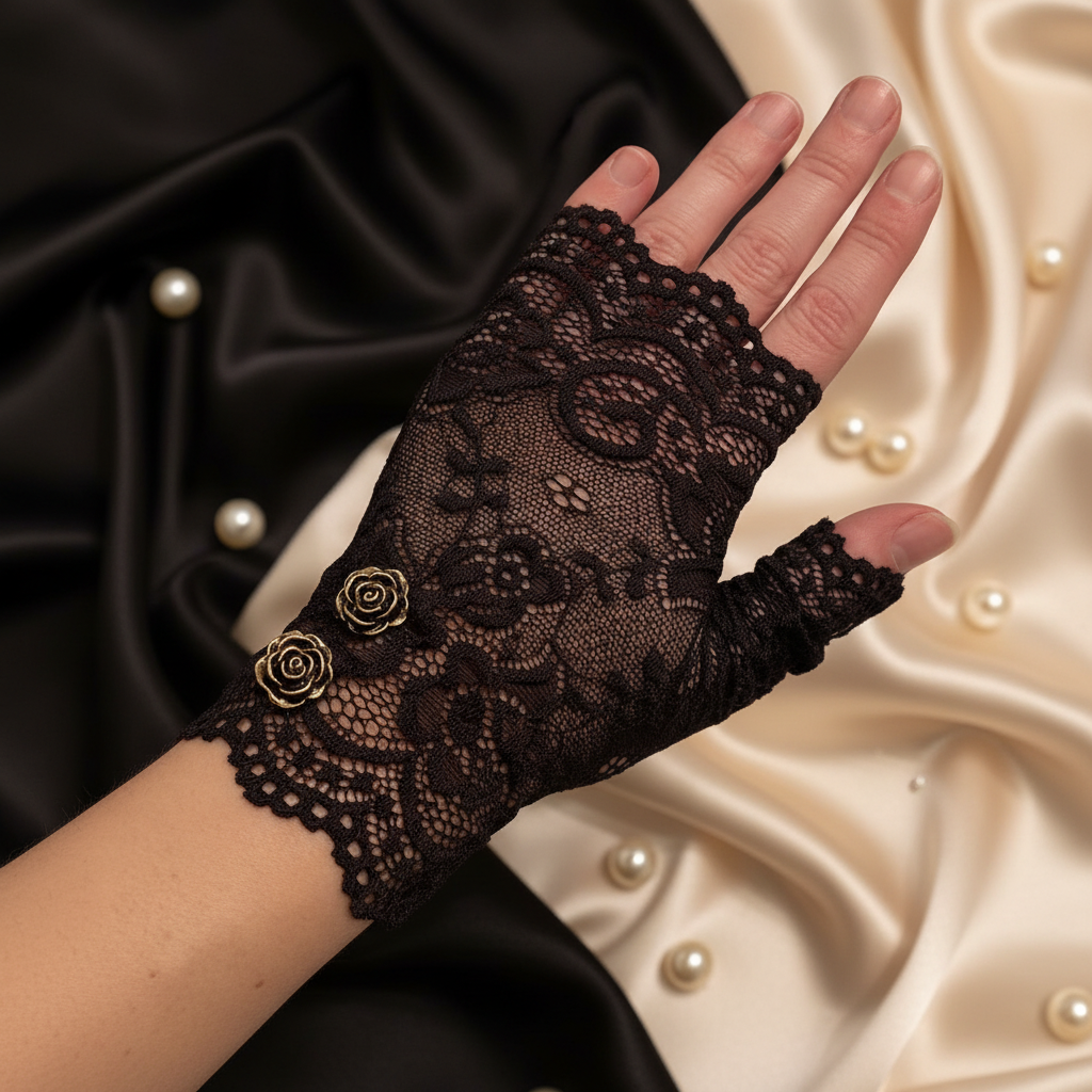 mitaines dentelles fleurs métal