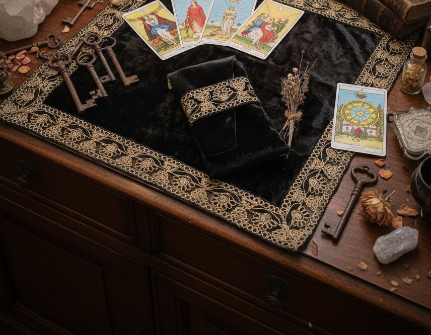 Le Duo "Rituel de Velours" - Tapis & Pochette pour cartes noir intense