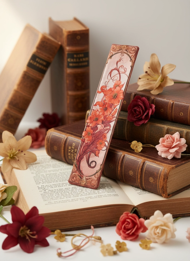 Marque-pages - Rosa Plume - tissu imprimé - Art déco