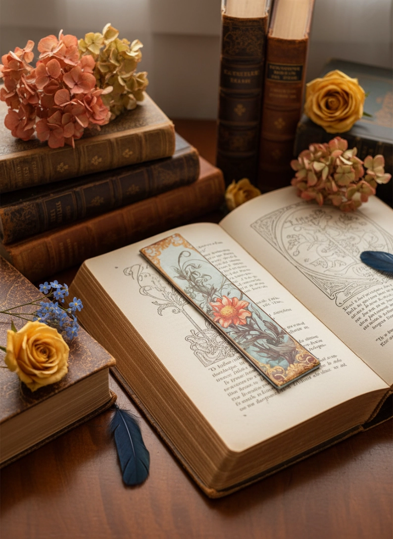 Marque-pages - Rosa Plume - tissu imprimé - Art déco