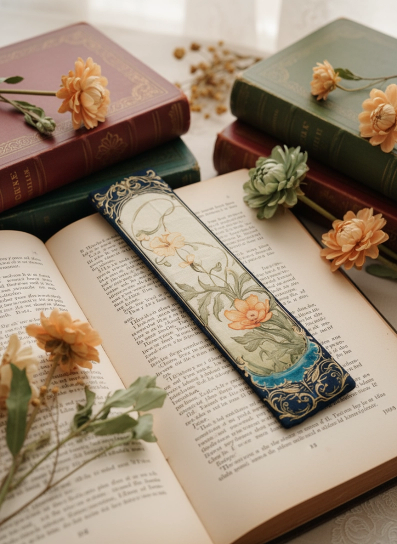 Marque-pages - Rosa Plume - tissu imprimé - Art déco