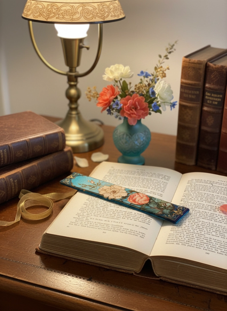 Marque-pages - Rosa Plume - tissu imprimé - Art déco