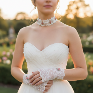 Parure mariage "Serment de Rose" - Collier & Mitaines