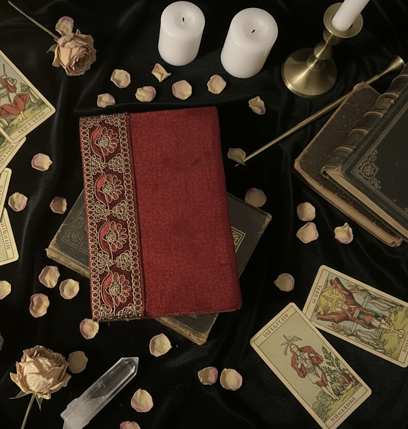 carnet de tirages de cartes "Rituel de Velours" rouge profond