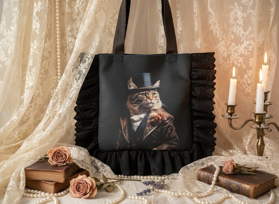 sac cabas à volants chat victorien veste redingote