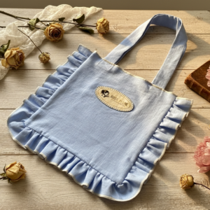 sac cabas à volants "ciel de lin" coloris bleu brume