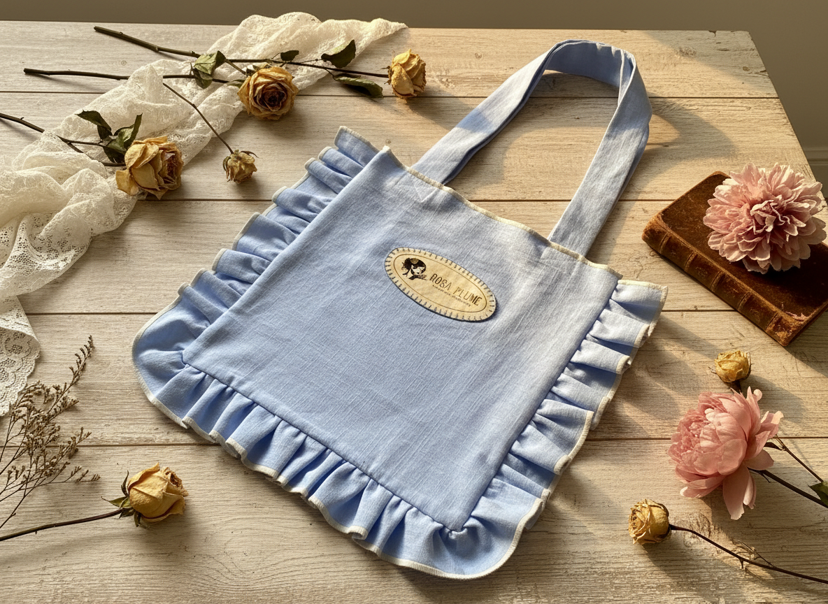 sac cabas à volants "ciel de lin" coloris bleu brume