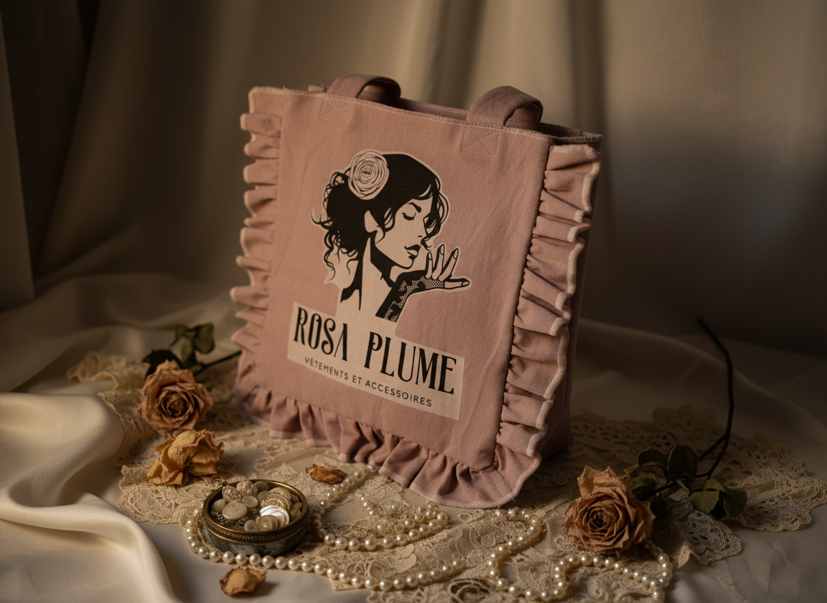sac cabas coton rose Ro(sa)mantique, pièce unique