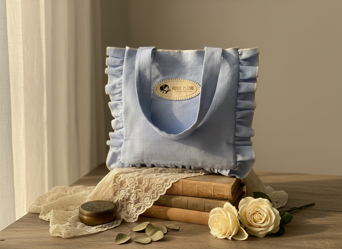 sac cabas à volants "ciel de lin" coloris bleu brume