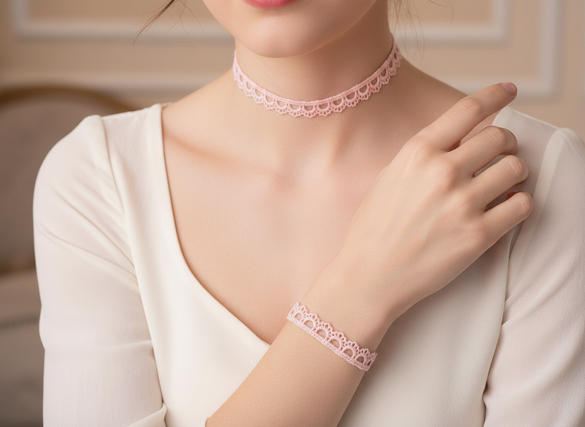 parure espièglerie rose dentelle